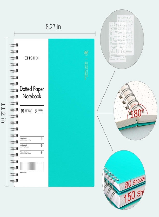 EMSHOI A4 Spiral Dotted Notebook, 11.2”x8.27” 300 Pages Bullet Dot Grid Journal, 100gsm Thick Paper, Waterproof Softcover with Twin-Wire Binding for School, Work, Writing, Light Blue - Image 2